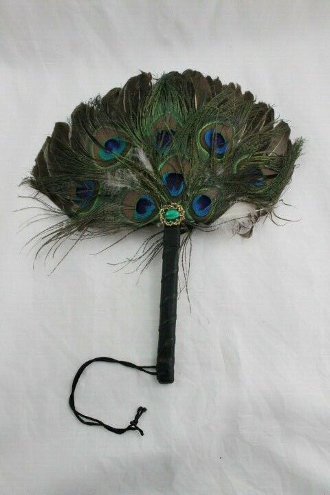 Peacock Eye Feather Hand Held Fixed Hand Fan Plumes Bouquet Bridesmaid Green